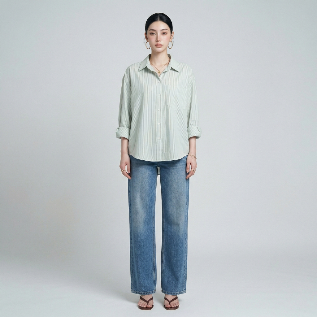 Áo sơ mi nữ form rộng LOREN cotton Oxford tối giản WASH11140