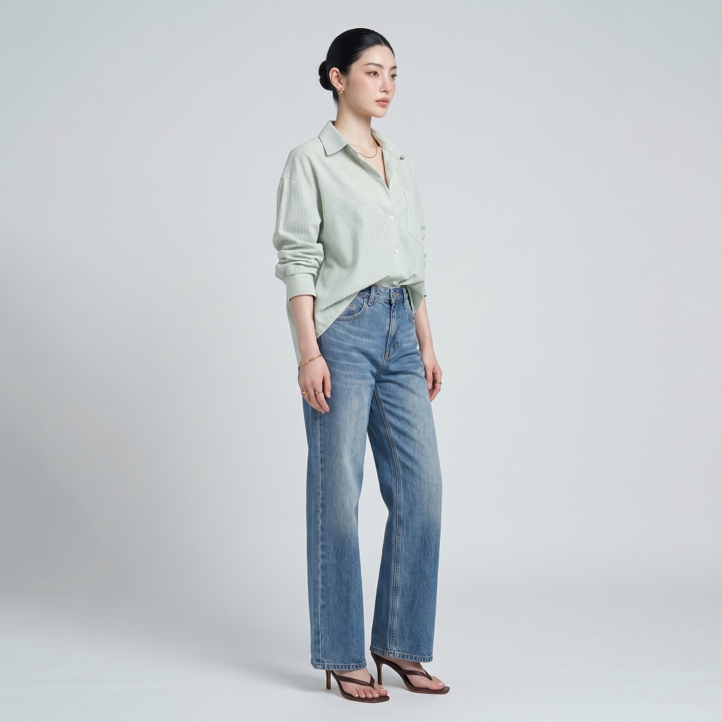 Áo sơ mi nữ form rộng LOREN cotton Oxford tối giản WASH11140