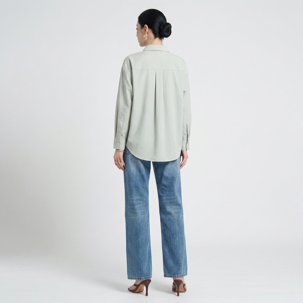Áo sơ mi nữ form rộng LOREN cotton Oxford tối giản WASH11140