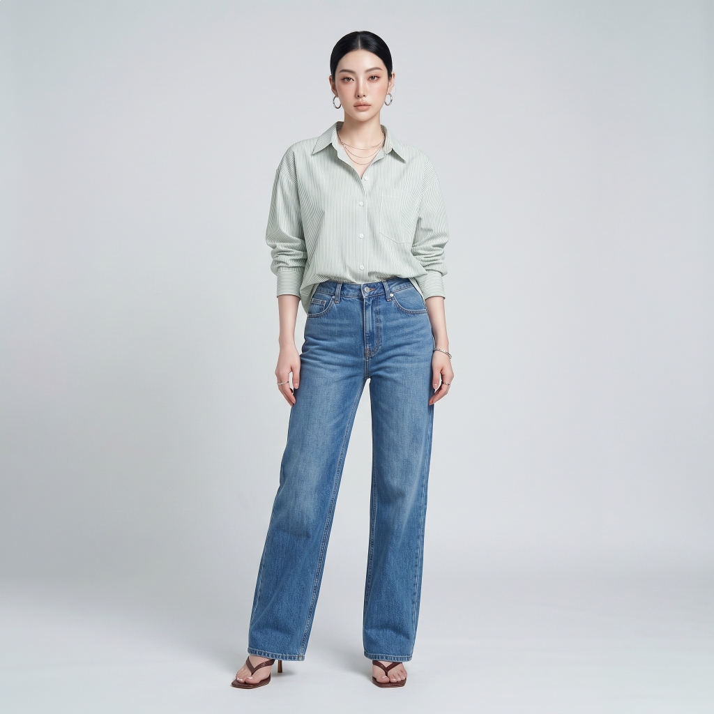 Áo sơ mi nữ form rộng LOREN cotton Oxford tối giản WASH11140