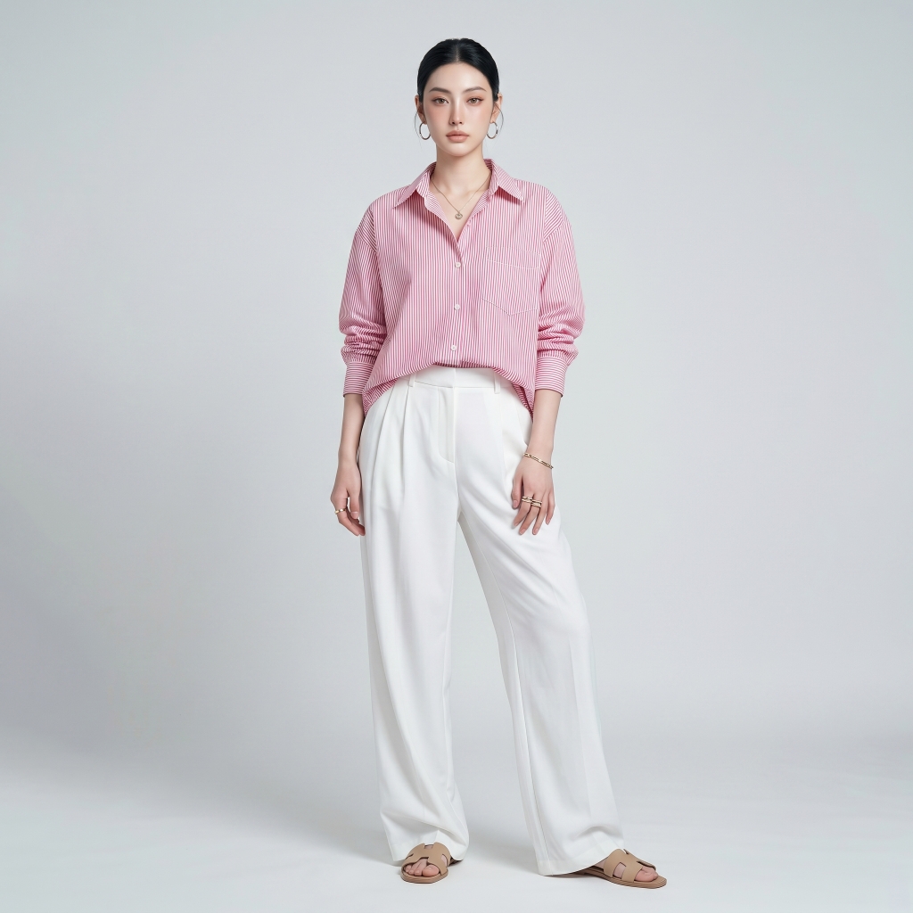 Áo sơ mi nữ form rộng LOREN cotton Oxford tối giản WASH11140