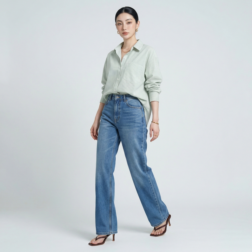 Áo sơ mi nữ form rộng LOREN cotton Oxford tối giản WASH11140