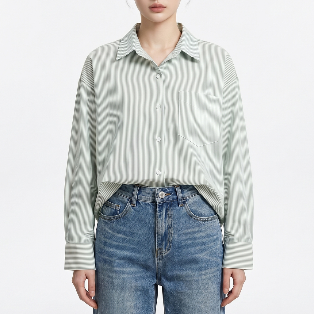 Áo sơ mi nữ form rộng LOREN cotton Oxford tối giản WASH11140