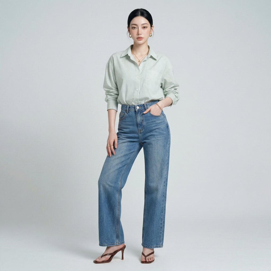 Áo sơ mi nữ form rộng LOREN cotton Oxford tối giản WASH11140