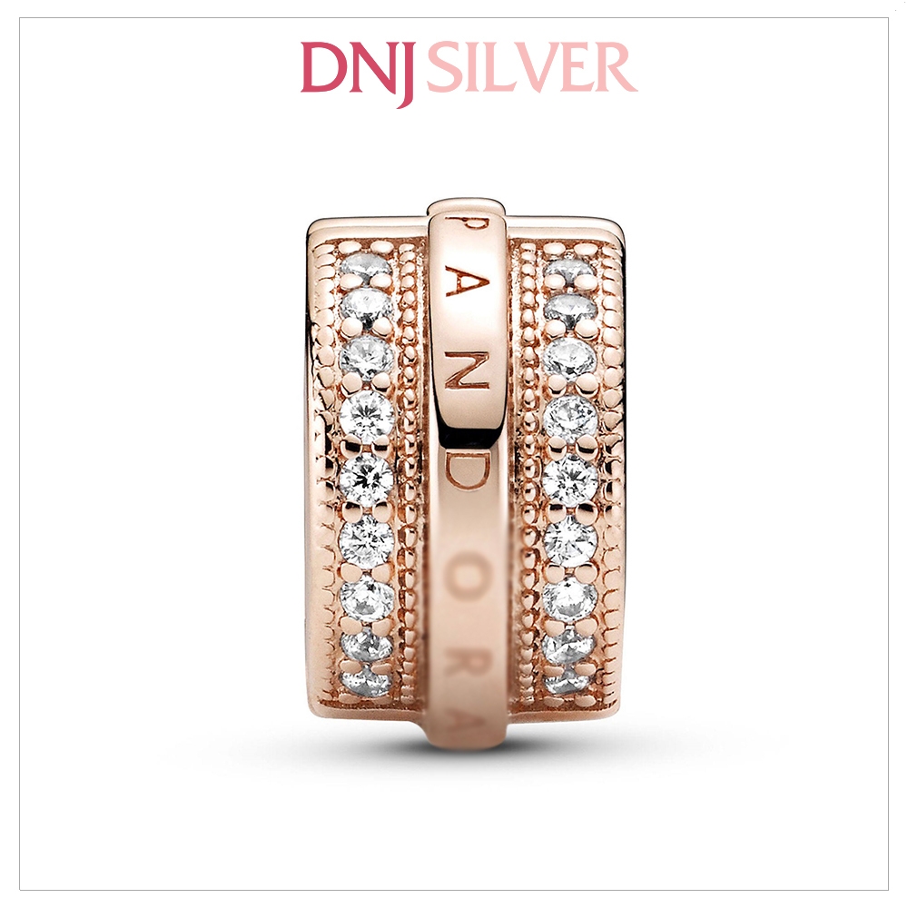 [Chính hãng] Charm bạc 925 cao cấp - Charm Rose Sparkling Pave Lines & Logo Clip thích hợp để mix vòng tay charm bạc cao cấp - DN613