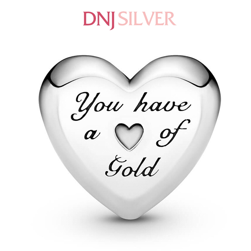 [Chính hãng] Charm bạc 925 cao cấp - Charm Domed Golden Heart thích hợp để mix vòng tay charm bạc cao cấp - DN719