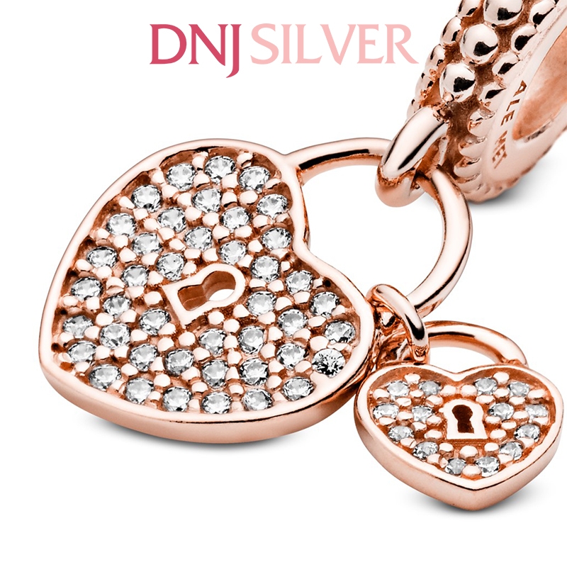 [Chính hãng] Charm bạc 925 cao cấp - Charm RoseGold Pavé Heart Padlocks Dangle thích hợp để mix vòng tay charm bạc cao cấp - DN024