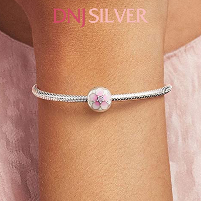 [Chính hãng] Charm bạc 925 cao cấp - Charm Round Pink Magnolia Flower thích hợp để mix vòng tay charm bạc cao cấp - DN323