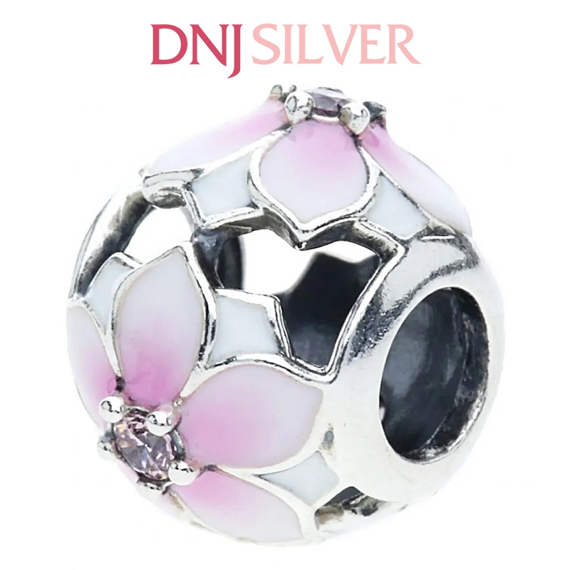 [Chính hãng] Charm bạc 925 cao cấp - Charm Openwork Pink Magnolia Flower thích hợp để mix vòng tay charm bạc cao cấp - DN329