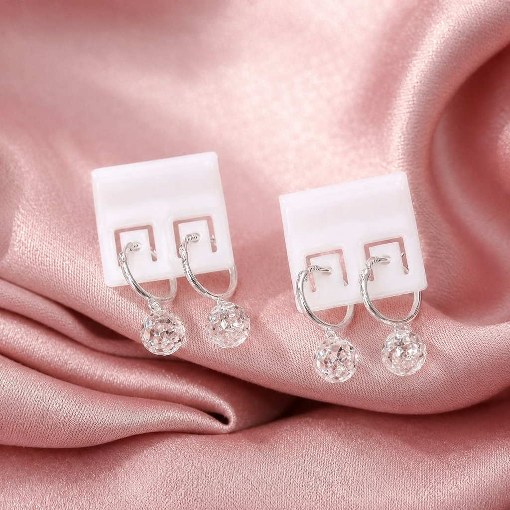 Bông Tai Bạc Cho Bé - Khoen Charm Đồng Xu Và Giọt Đá - BTB006