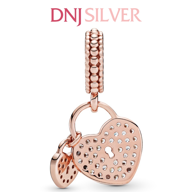 [Chính hãng] Charm bạc 925 cao cấp - Charm RoseGold Pavé Heart Padlocks Dangle thích hợp để mix vòng tay charm bạc cao cấp - DN024