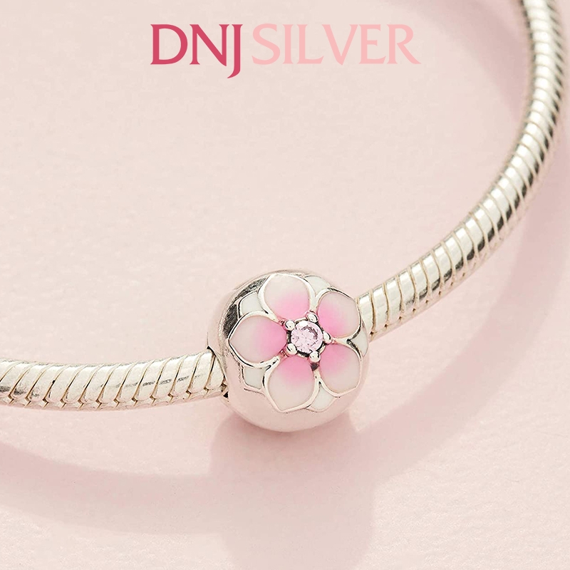 [Chính hãng] Charm bạc 925 cao cấp - Charm Round Pink Magnolia Flower thích hợp để mix vòng tay charm bạc cao cấp - DN323