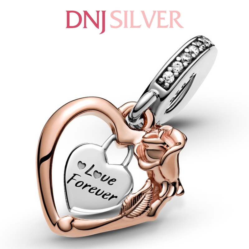 [Chính hãng] Charm bạc 925 cao cấp - Charm Heart & Rose Flower Dangle thích hợp để mix vòng tay charm bạc cao cấp - DN065