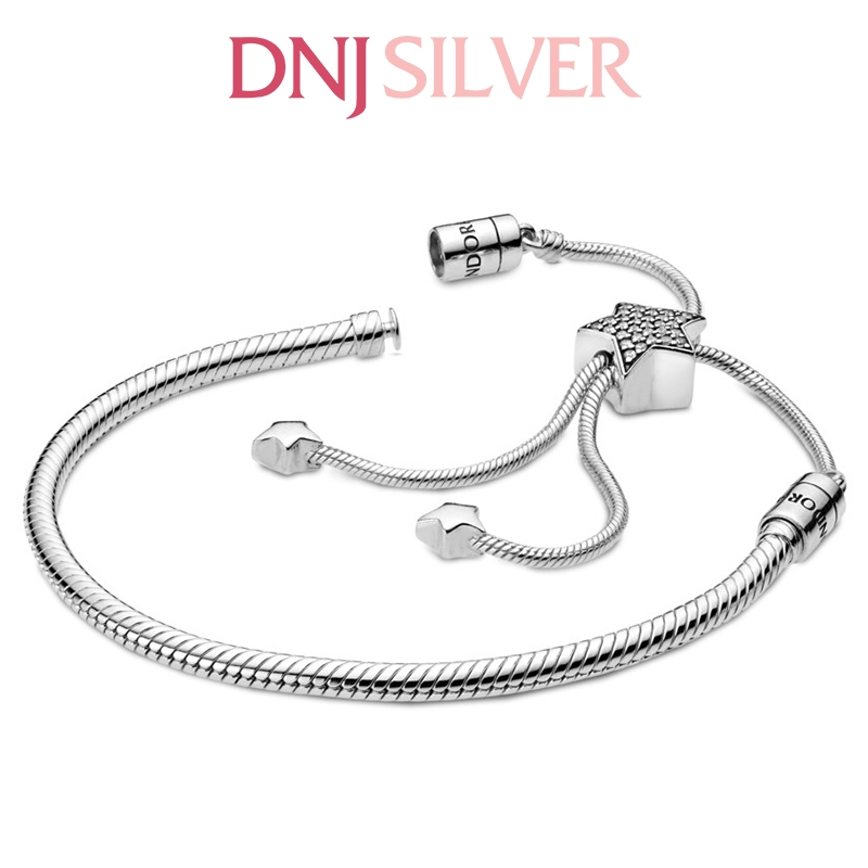 Vòng tay charm bạc 925 cao cấp - Vòng charm Moments Pavé Star & Snake Chain Sliding - Vòng tay dành cho nam và nữ - Vòng mềm