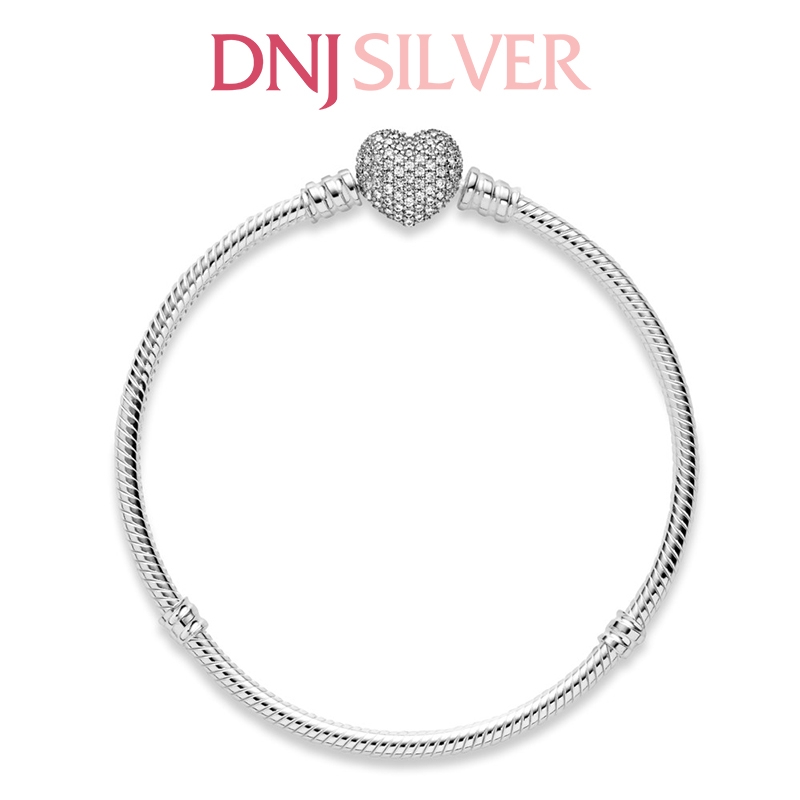 Vòng tay charm bạc 925 cao cấp - Vòng charm Moments Sparkling Heart Pavé Clasp Snake Chain - Vòng tay dành cho nam và nữ - Vòng mềm