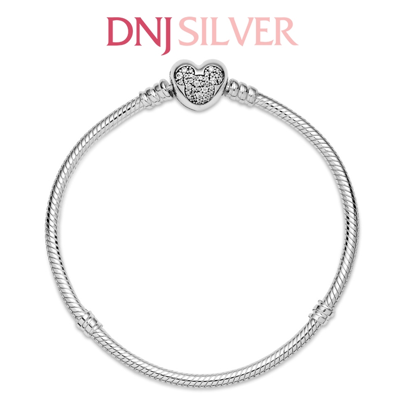 Vòng tay charm bạc 925 cao cấp - Vòng charm Moments Mickey Mouse Heart Clasp Snake Chain - Vòng tay dành cho nam và nữ - Vòng mềm