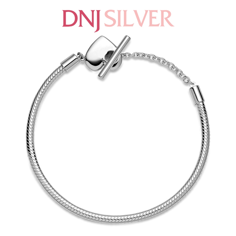 Vòng tay charm bạc 925 cao cấp - Vòng charm Moments Heart T-Bar Snake Chain - Vòng tay dành cho nam và nữ - Vòng mềm