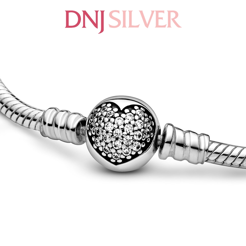 Vòng tay charm bạc 925 cao cấp - Vòng charm Moments Sparkling Heart Clasp Snake Chain - Vòng tay dành cho nam và nữ - Vòng mềm