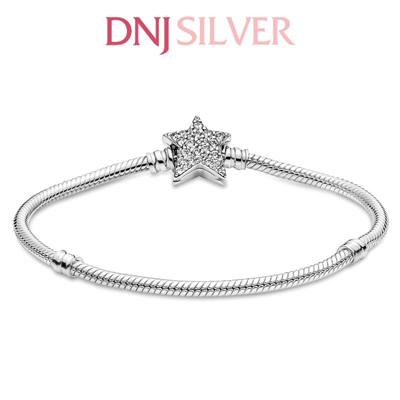 Vòng tay charm bạc 925 cao cấp - Vòng charm Moments Asymmetric Star Clasp Snake Chain - Vòng tay dành cho nam và nữ - Vòng mềm