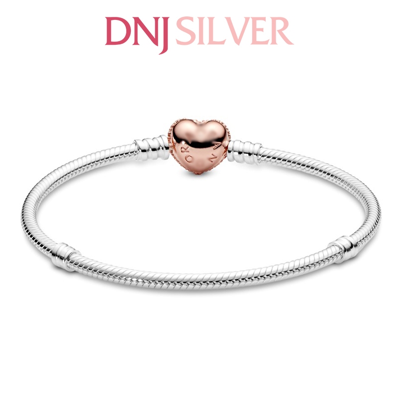 Vòng tay charm bạc 925 cao cấp - Vòng charm Moments Pavé Heart Clasp Snake Chain - Vòng tay dành cho nam và nữ - Vòng mềm