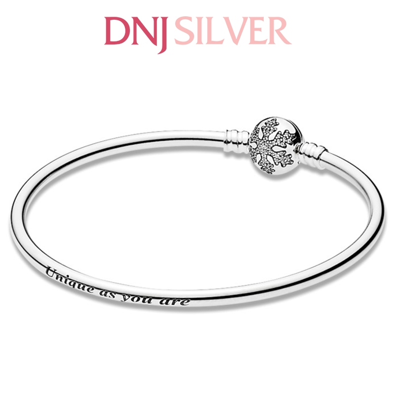 Vòng tay charm bạc 925 cao cấp - Vòng charm Unique Snowflake Moments Silver Bangle - Vòng tay dành cho nam và nữ