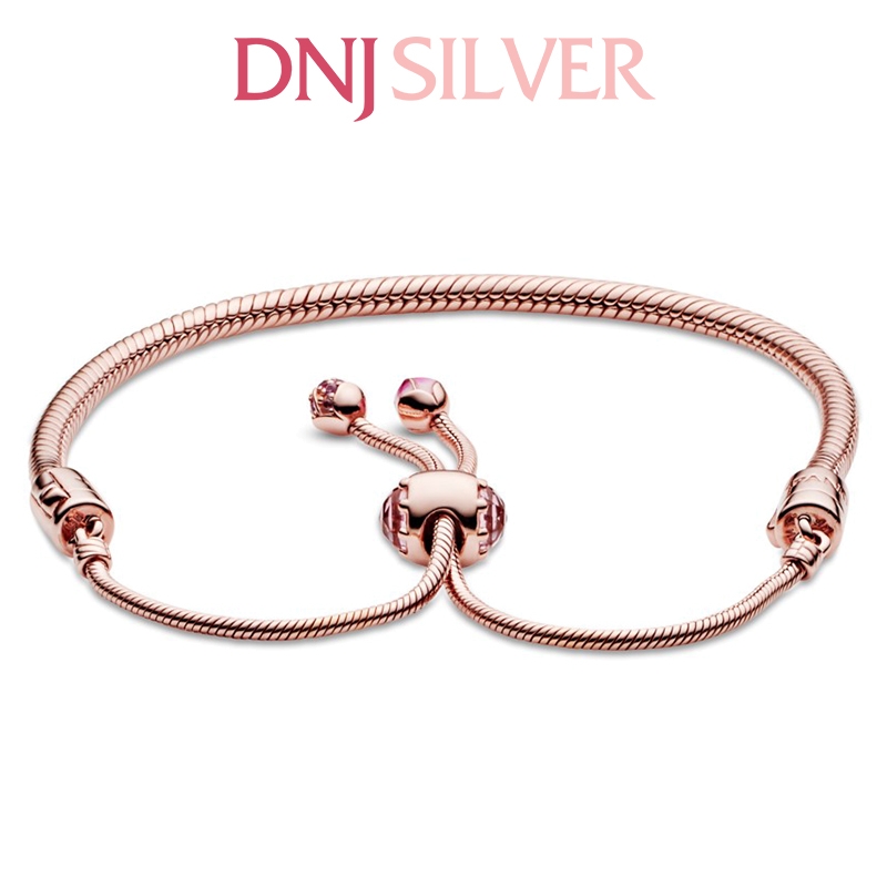 Vòng tay charm bạc 925 cao cấp - Vòng charm Moments Pink Peach Blossom Flower Snake Chain Slider - Vòng tay dành cho nam và nữ - Vòng mềm