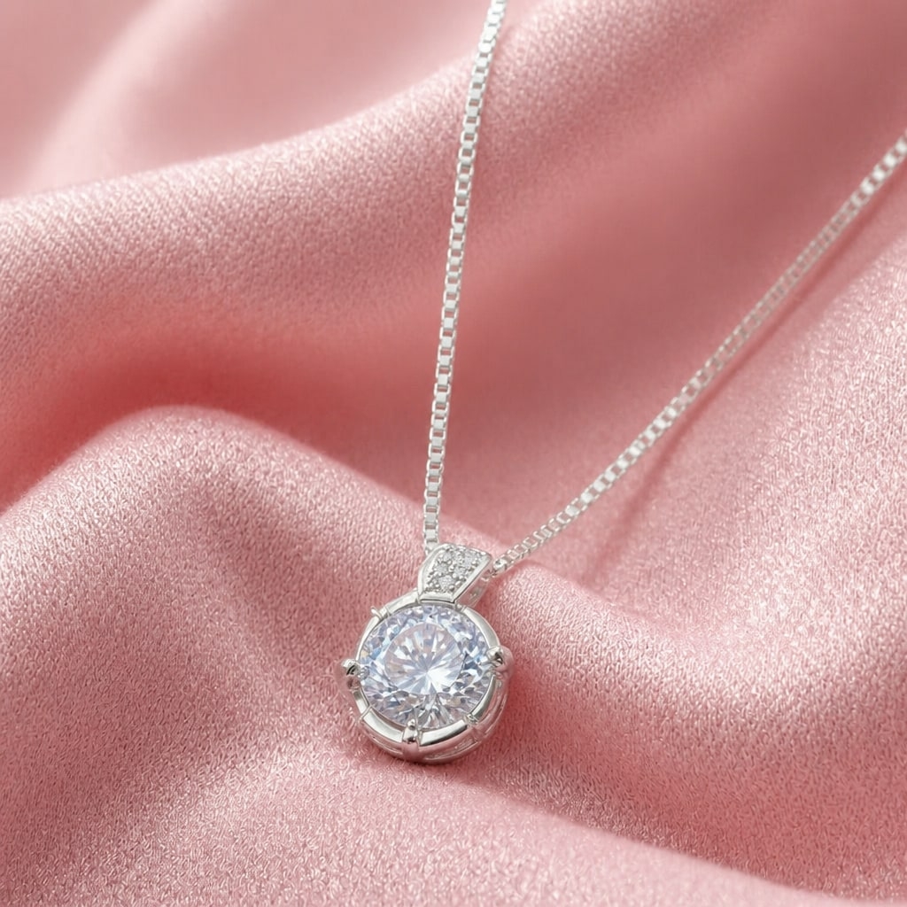 Dây Chuyền Kèm Mặt Bạc Ý Cho Nữ - Mặt Đá Chữ Nhật Halo Nhiều Kiểu - DCKMY018