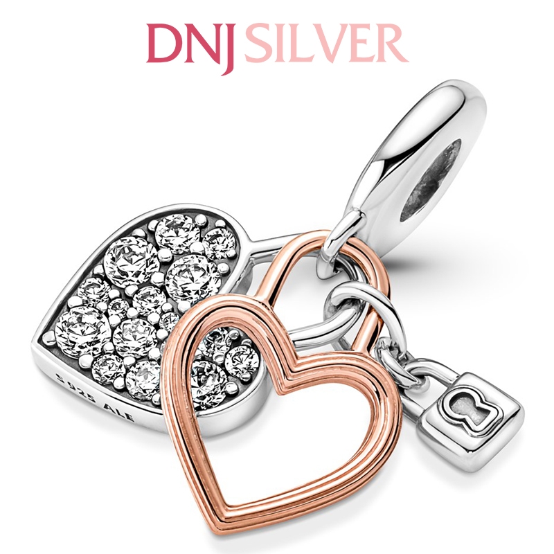 [Chính hãng] Charm bạc 925 cao cấp - Charm Heart Padlock Double Dangle thích hợp để mix vòng tay charm bạc cao cấp - DN023