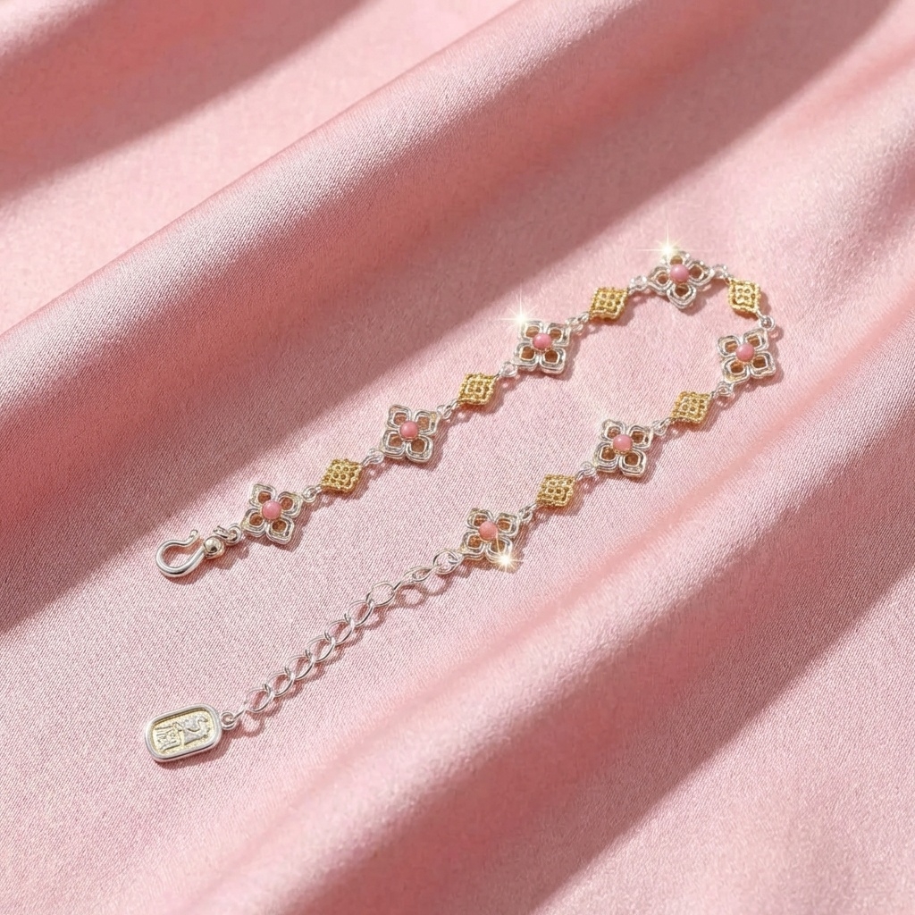 Lắc Tay Bạc Nguyên Chất 99 Cho Nữ - Hoa Vàng Charm Chữ - LT99N005