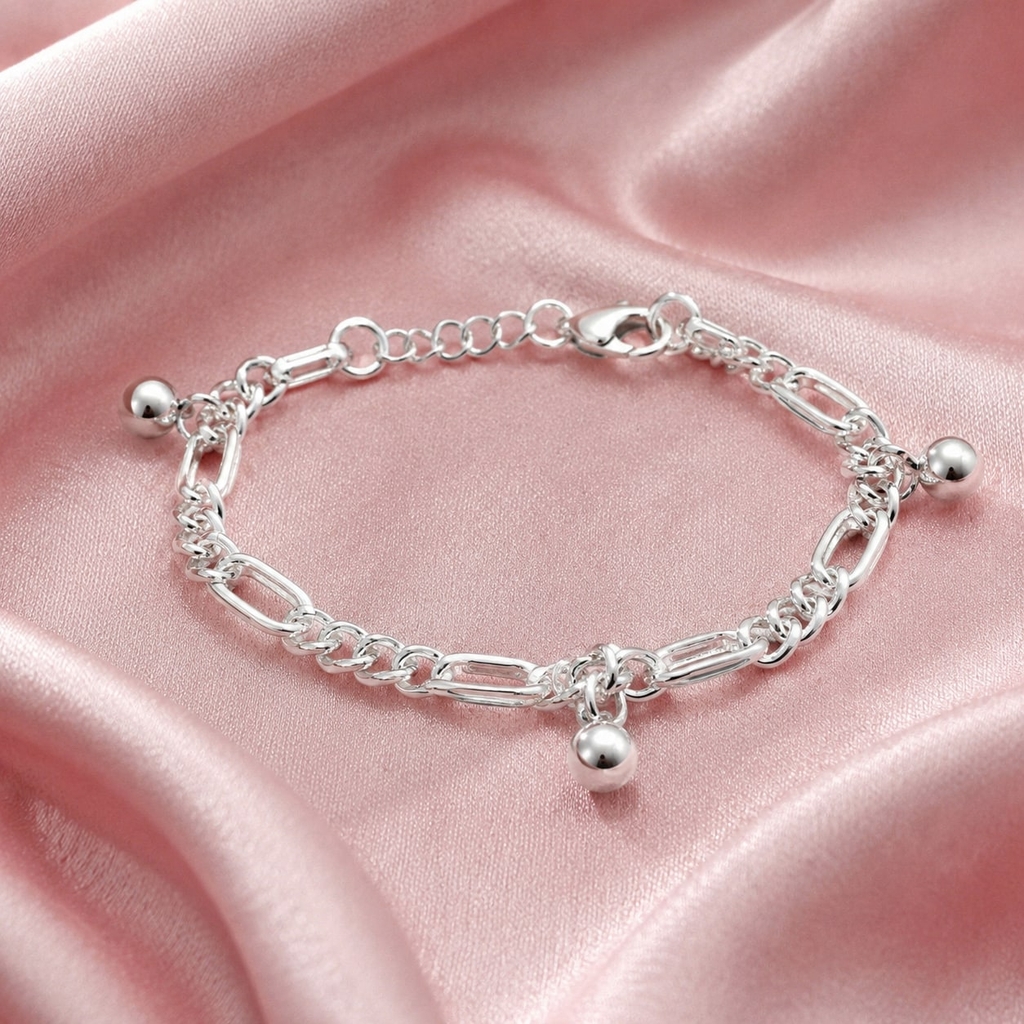 Lắc Tay Bạc Trơn Cho Bé - Mắt Xích Oval Charm Chuông - LTTB002