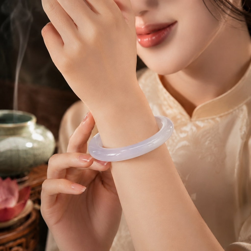 Vòng Đá Chalcedony Trắng Bản Đũa 8mm - VDQ002