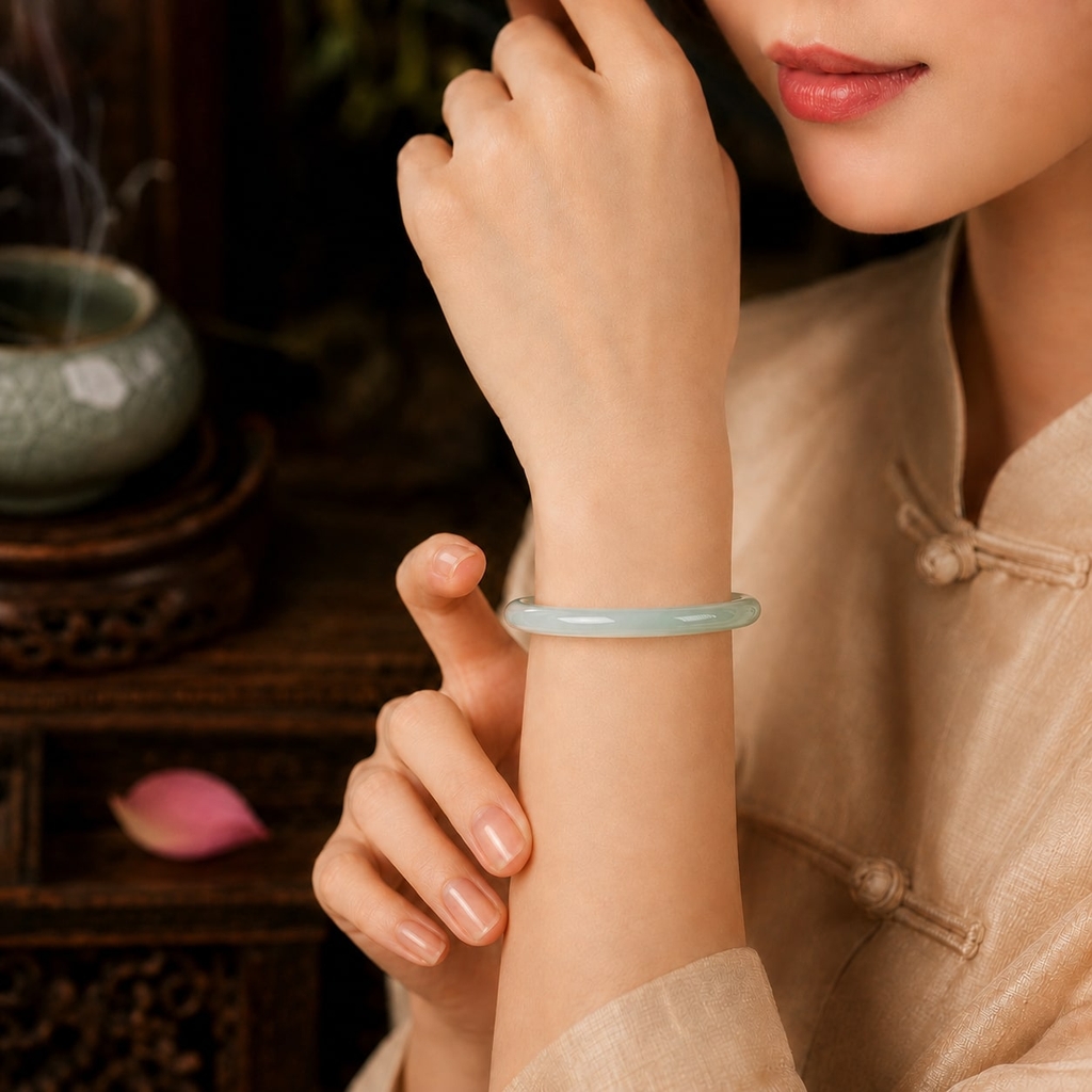 Vòng Đá Chalcedony Xanh Lá Bản Đũa 6mm - VDQ005