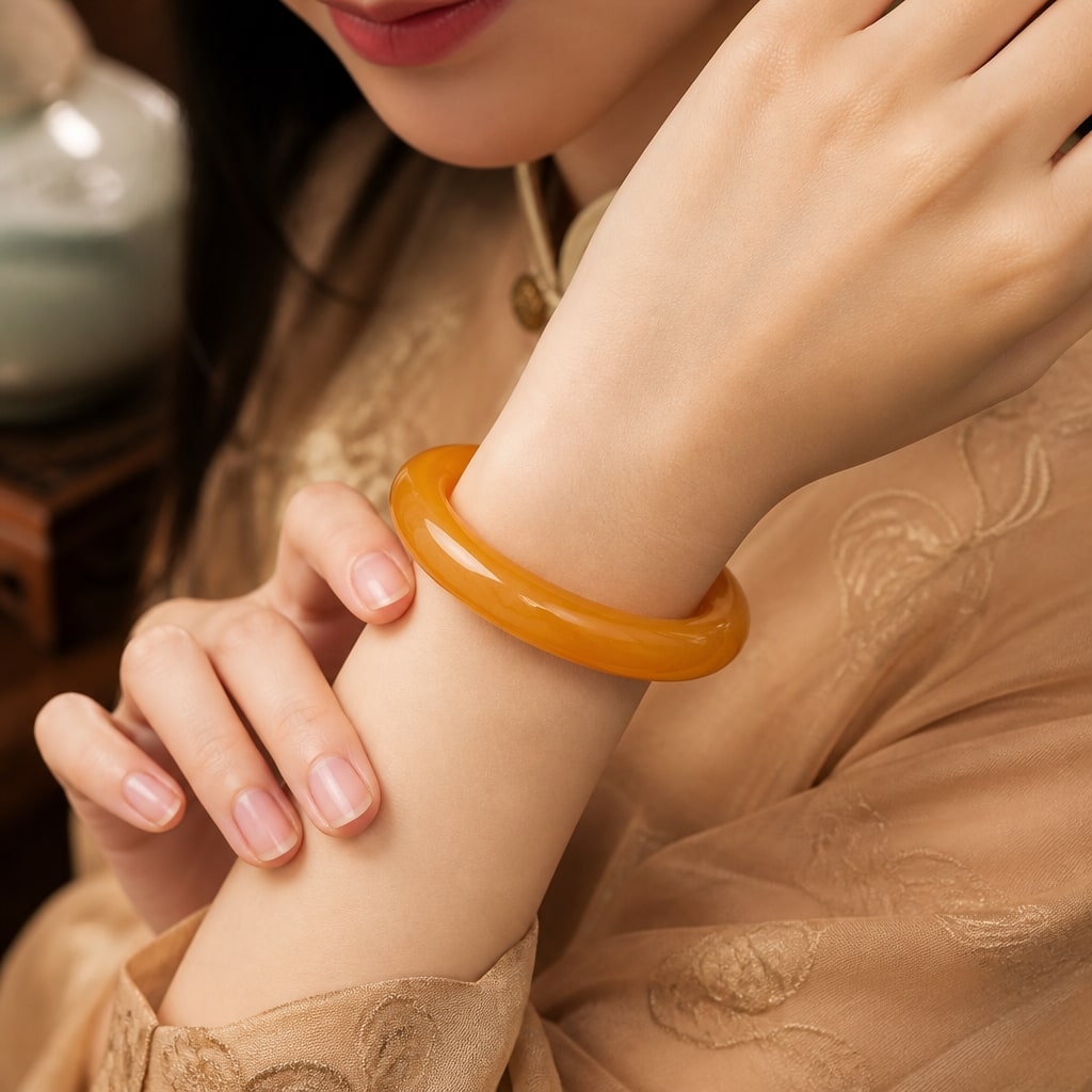 Vòng Đá Chalcedony Vàng Cam Bản Hẹ - VDQ027