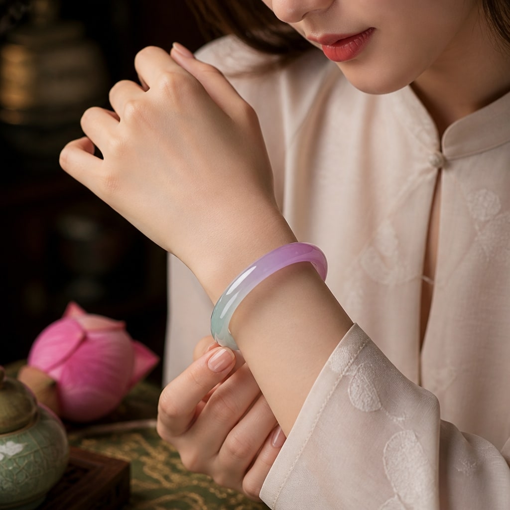 Vòng Đá Chalcedony Xanh Pha Hồng - VDQ031