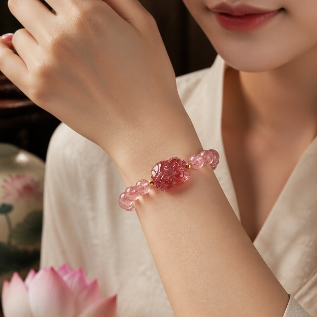 Vòng Hồ Ly Đá Thạch Anh Dâu Tây - VDQ041