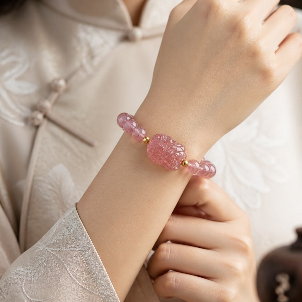 Vòng Hồ Ly Đá Thạch Anh Hồng - VDQ042
