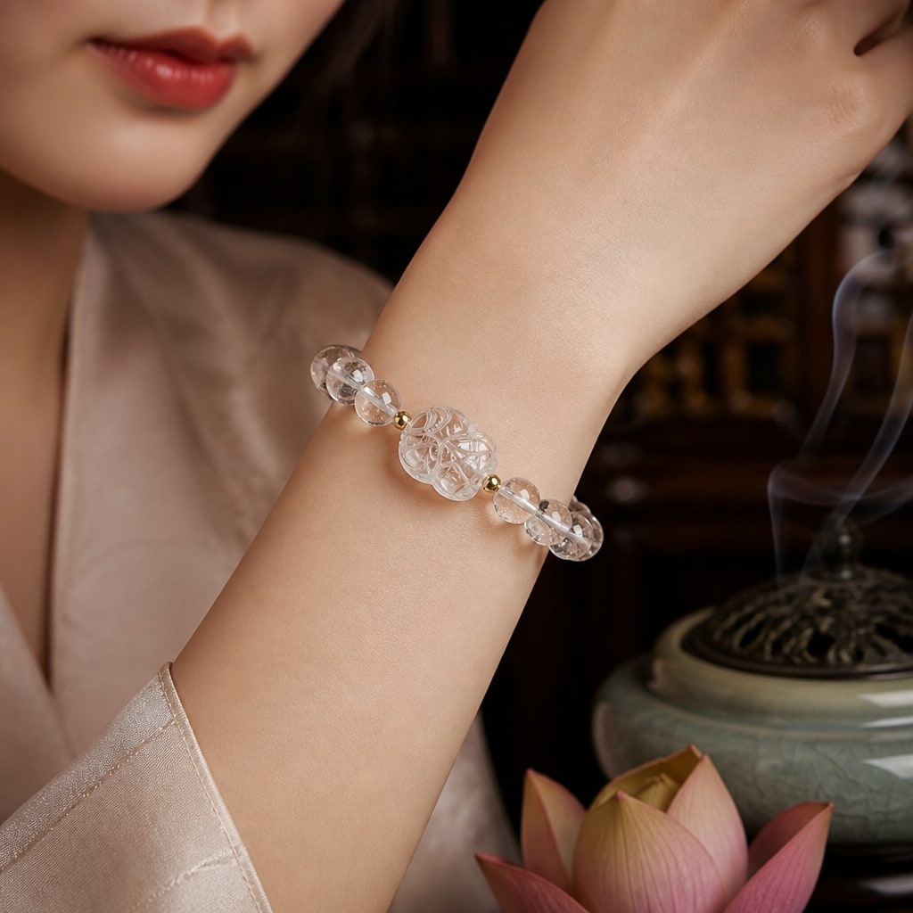 Vòng Hồ Ly Đá Thạch Anh Trắng - VDQ044