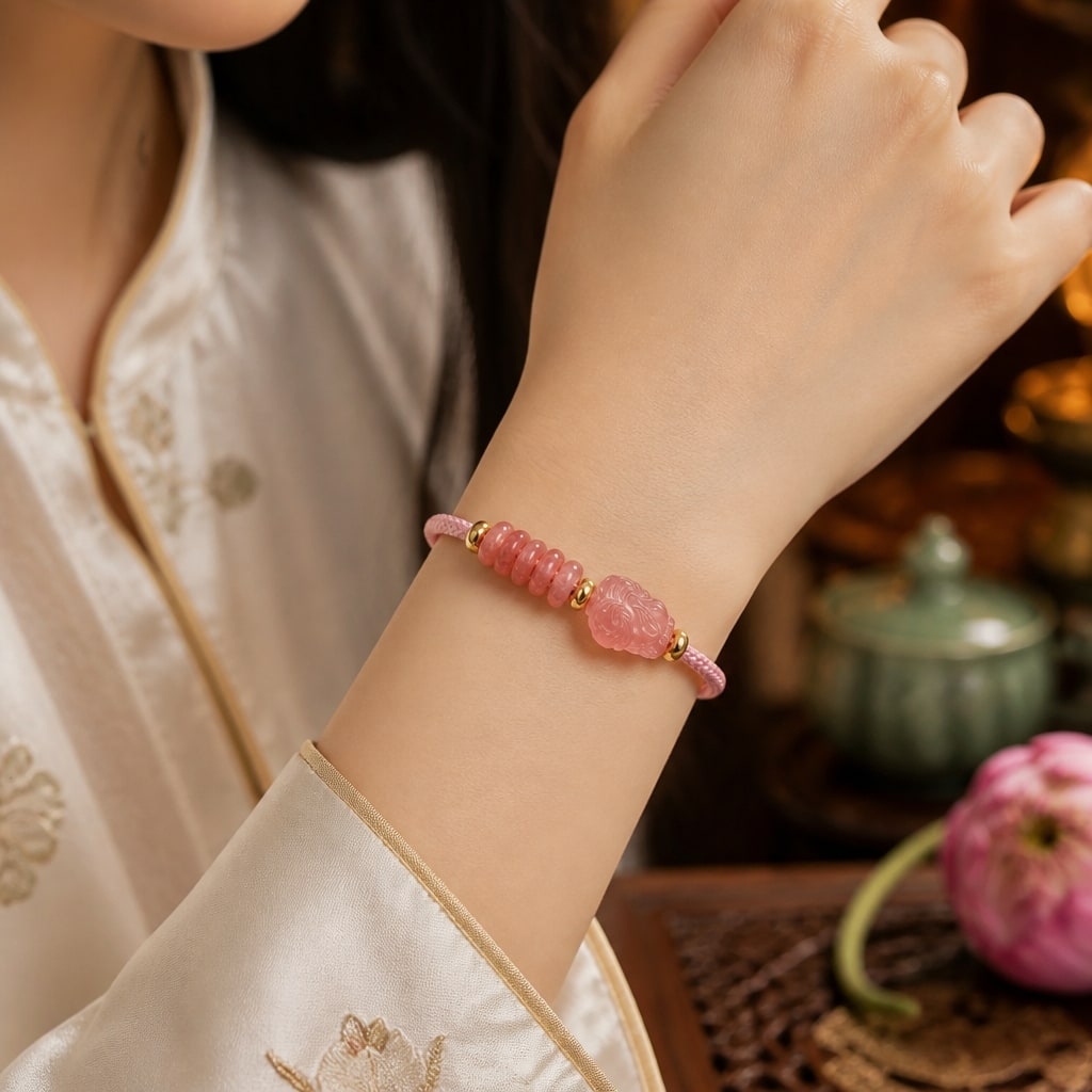 Vòng Hồ Ly Ngũ Điếu Đá Đào Hoa Mẫu 2 - VDQ051