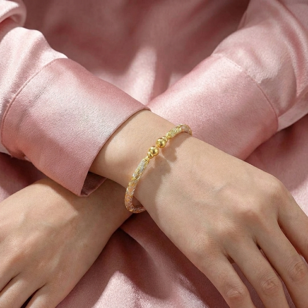 Vòng Tay Bạc Kiềng Mạ Vàng 24K - Vòng Đặc Bạc Nguyên Chất - VTBKMV0041