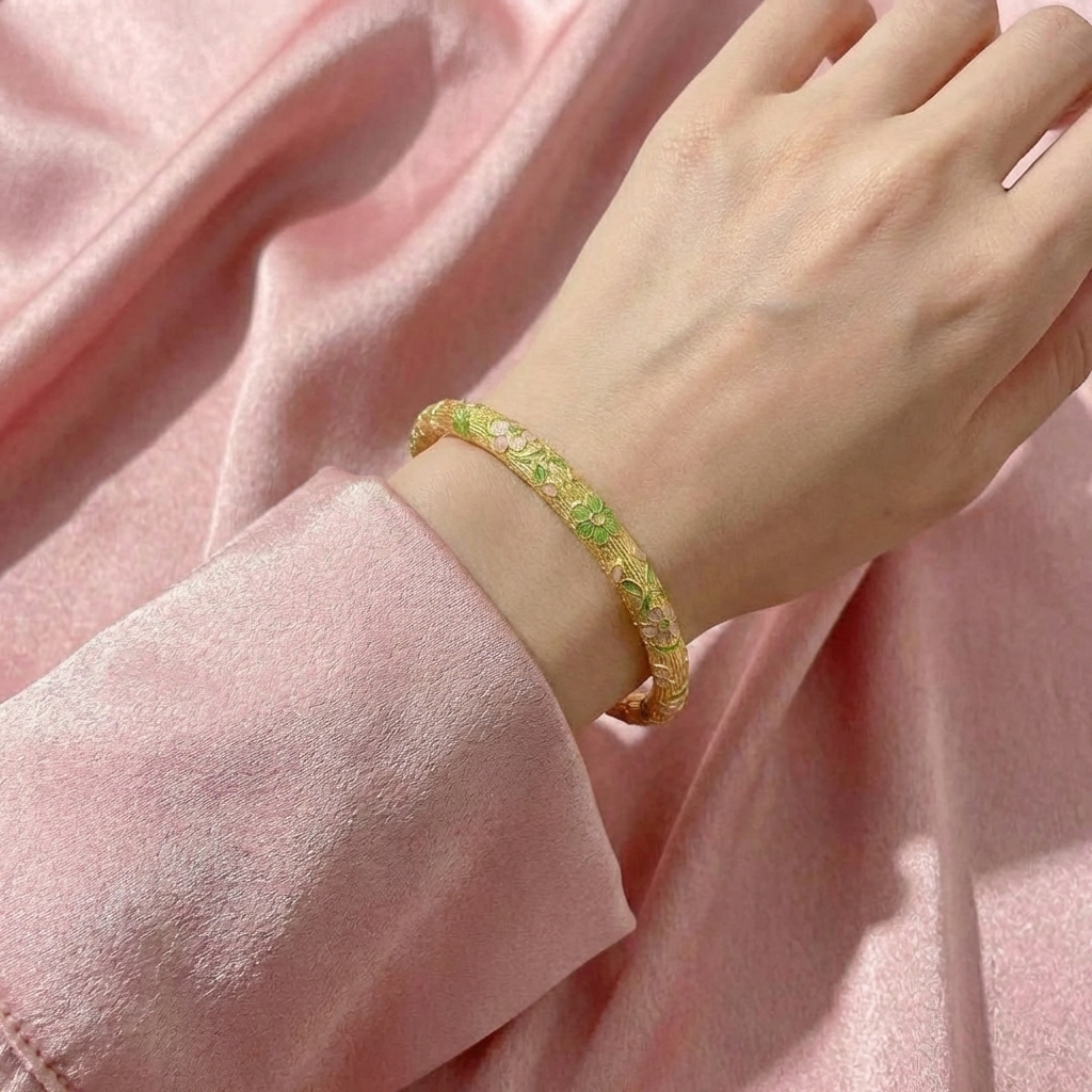 Vòng Tay Bạc Kiềng Mạ Vàng 24K Men Màu - Vòng Đặc Bạc Nguyên Chất - VTBKMVMM0042