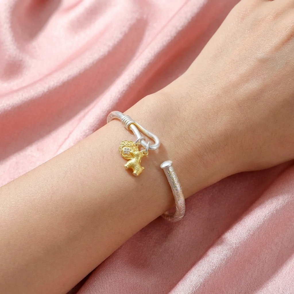 Vòng Tay Bạc Kiềng Mix Charm Ngựa - Vòng Đặc Bạc Nguyên Chất - VTBKMCN0043