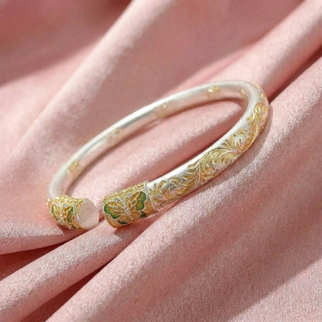 Vòng Tay Bạc Kiềng Mạ Vàng - Vòng Đặc Bạc Nguyên Chất - VTBKMV0017