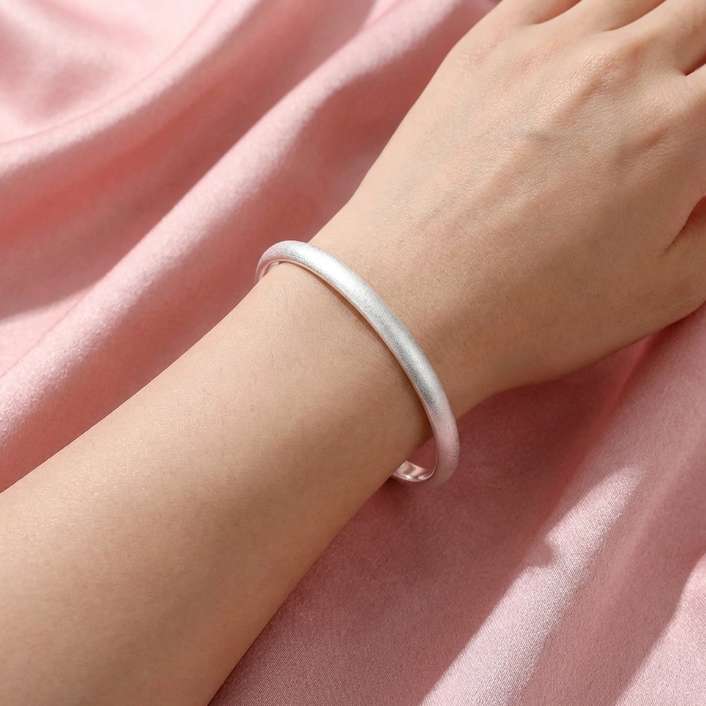 Vòng Tay Bạc Trơn Nhám Bản Dày - Vòng Đặc Bạc Nguyên Chất - VTBTNBD0028