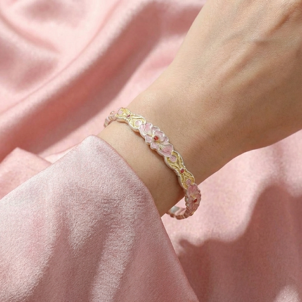 Vòng Tay Bạc Kiềng Hoa Men Màu - Vòng Đặc Bạc Nguyên Chất - VTBKHMM0016