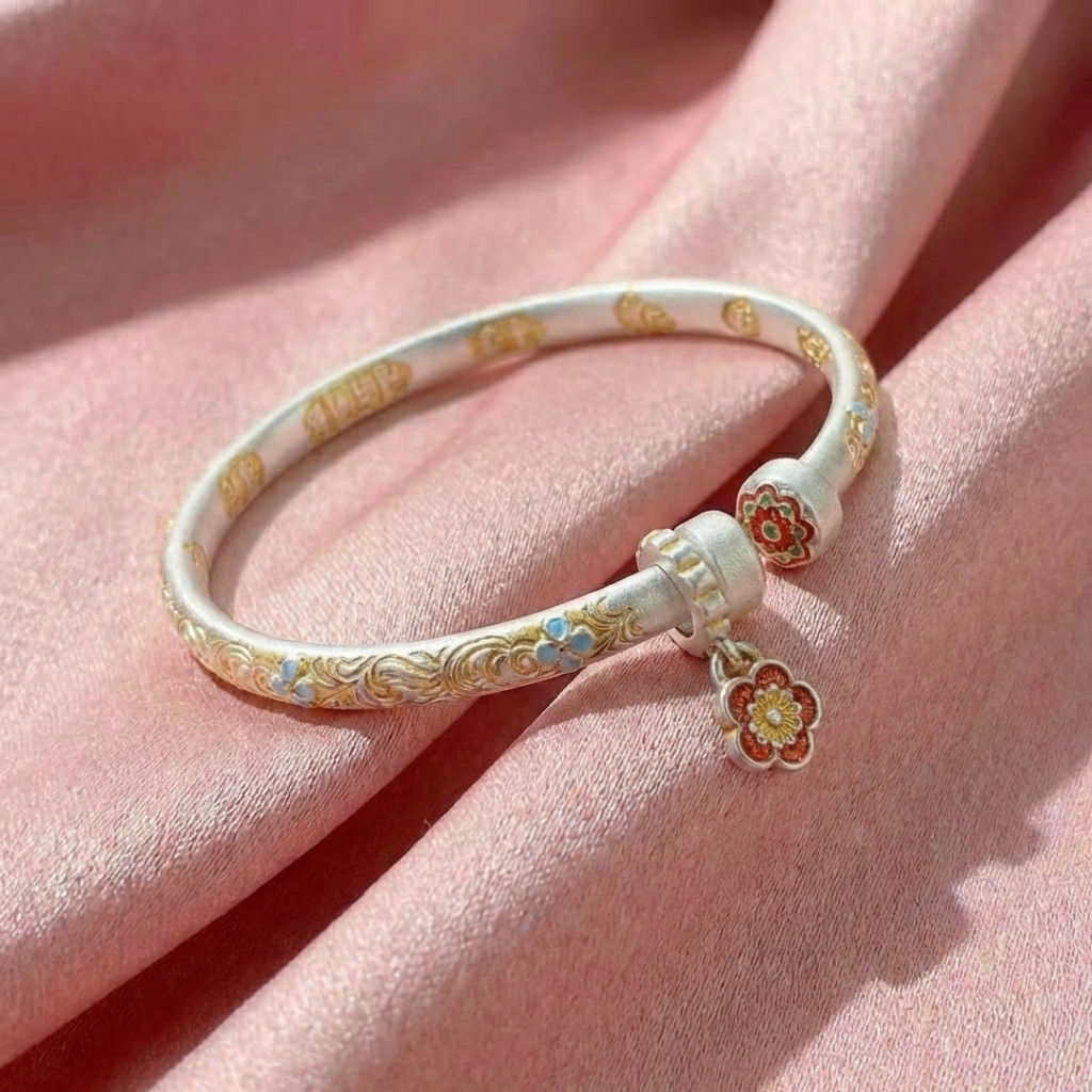 Vòng Tay Bạc Charm Hoa Mai - Vòng Đặc Bạc Nguyên Chất - VTBCHM0002