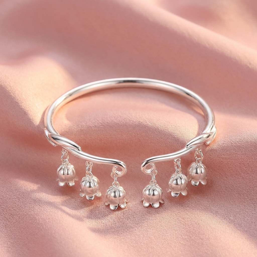 Vòng Tay Bạc Hoa Linh Lan - Vòng Đặc Bạc Nguyên Chất - VTBHLL0006