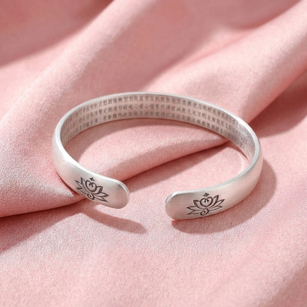 Vòng Tay Bạc Kiềng Hoa Sen - Vòng Đặc Bạc Nguyên Chất - VTBKHSD0029