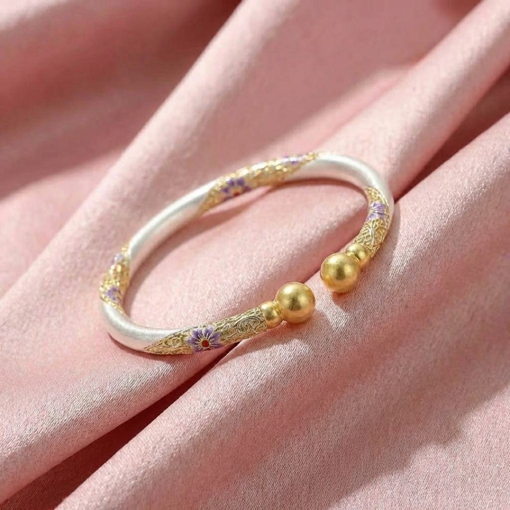 Vòng Tay Bạc Kiềng Hở Men Màu - Vòng Đặc Bạc Nguyên Chất - VTBKHMM0013