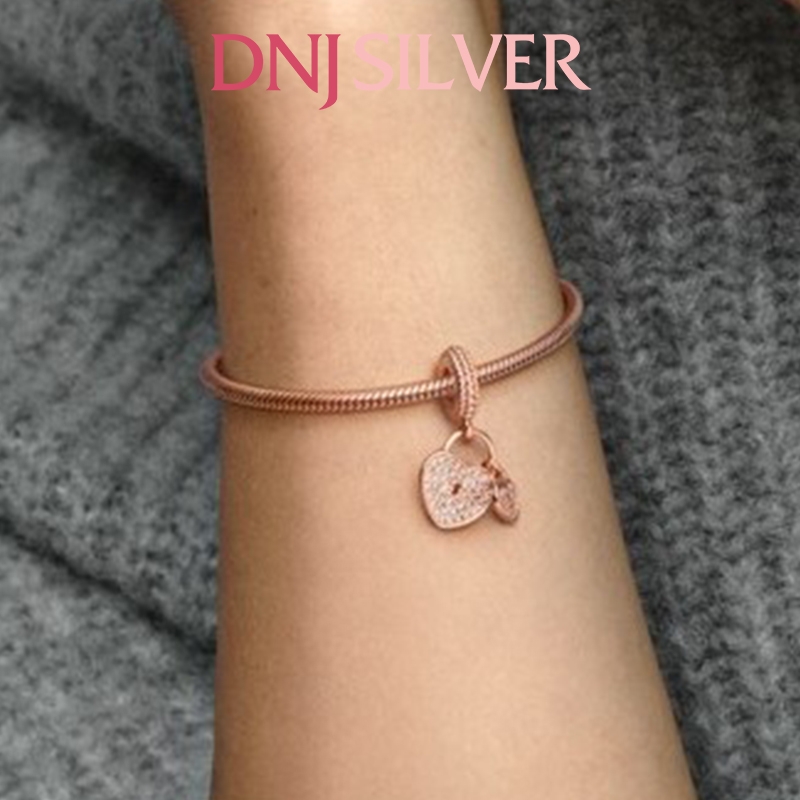 [Chính hãng] Charm bạc 925 cao cấp - Charm RoseGold Pavé Heart Padlocks Dangle thích hợp để mix vòng tay charm bạc cao cấp - DN024