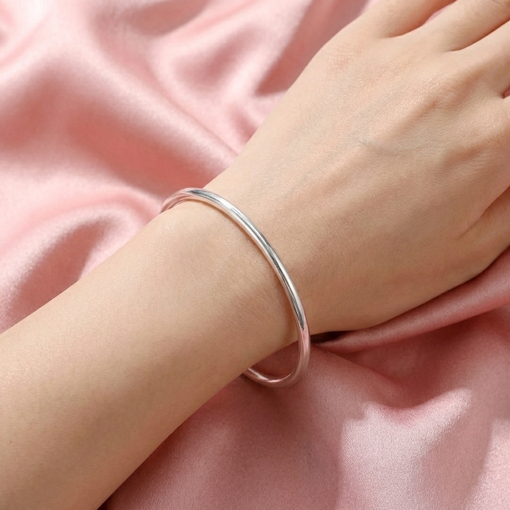 Vòng Tay Bạc Trơn Bóng - Vòng Đặc Bạc Nguyên Chất - VTBTB0026